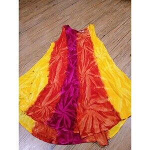 Vintage Just Cruising 100% Rayon Sunset Tie Dye Colors Tank Sun Dress Rhinestone